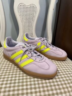 adidas Gazelle Lavender with Neon Yellow Stripes